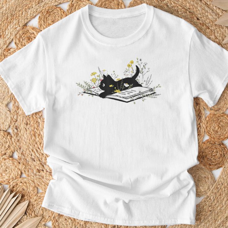 Cute Book Cat Book Lover Floral Teacher Life Women T-Shirt Gifts for Old Men Cute Book Cat Book Lover Floral Teacher Life Women T-Shirt Gifts for Old Men