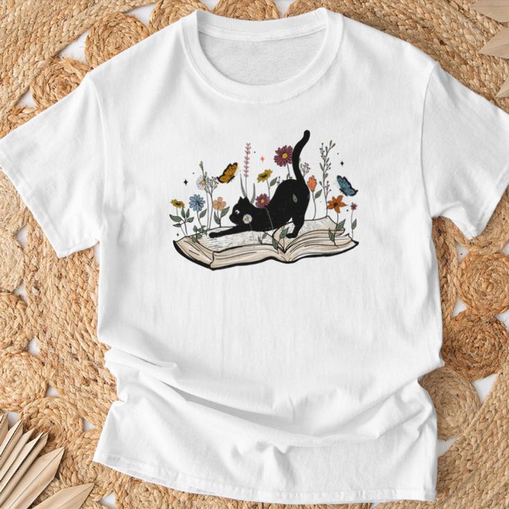 Cute Cat Flower Garden Book Kitty Reading Floral T-Shirt Gifts for Old Men Cute Cat Flower Garden Book Kitty Reading Floral T-Shirt Gifts for Old Men