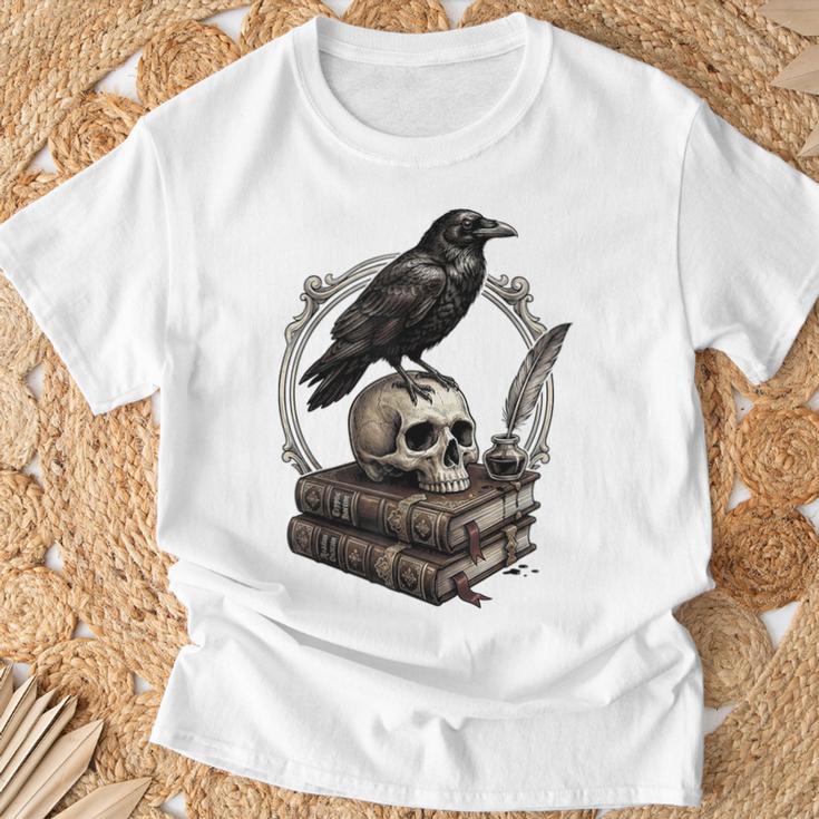 Dark Academia Raven Skull Books T-Shirt Gifts for Old Men Dark Academia Raven Skull Books T-Shirt Gifts for Old Men