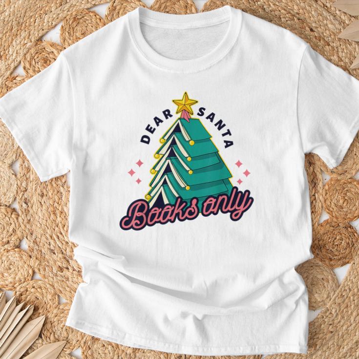 Dear Santa Books Only Christmas Book Tree T-Shirt Gifts for Old Men
