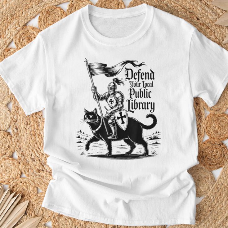 Defend Your Local Public Library Cat Knight Book Lover T-Shirt Gifts for Old Men Defend Your Local Public Library Cat Knight Book Lover T-Shirt Gifts for Old Men