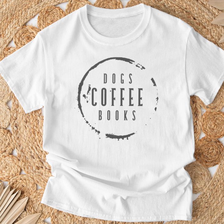 Dogs Coffee Books Reading Book Addict Easily Distracted Dogs Premium T-Shirt Gifts for Old Men