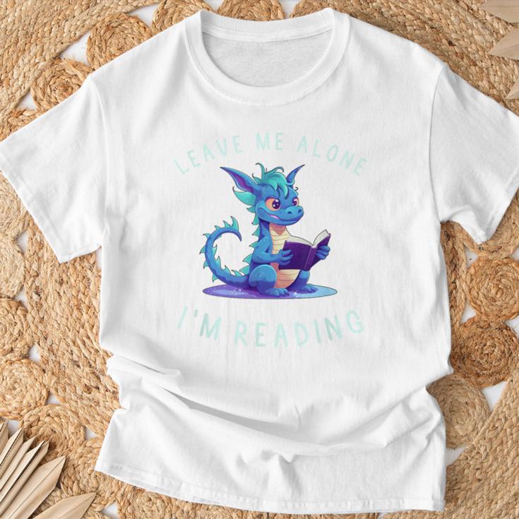 Dragon Reading Book Lover Leave Me Alone I'm Reading T-Shirt Gifts for Old Men