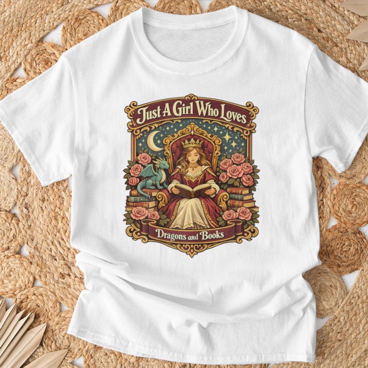 Dragon Reading Book Outfit Girls Dress Fantasy Reader T-Shirt Gifts for Old Men
