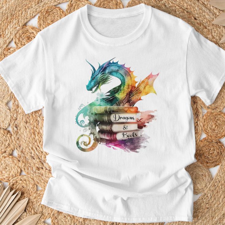 Dragons And Books Watercolor Fantasy Dragon Lover Theme T-Shirt Gifts for Old Men Dragons And Books Watercolor Fantasy Dragon Lover Theme T-Shirt Gifts for Old Men