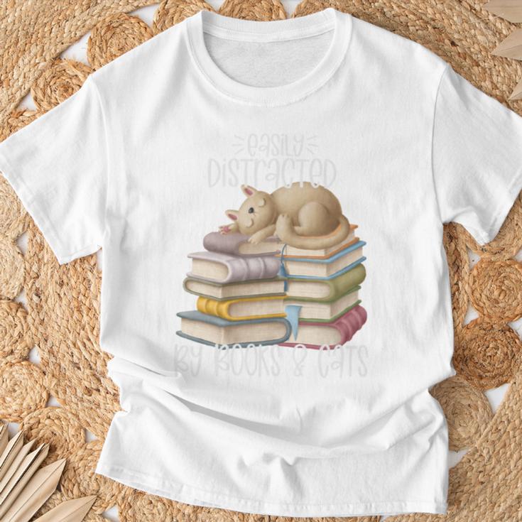 Easily Distracted By Books And Cats T-Shirt Gifts for Old Men Easily Distracted By Books And Cats T-Shirt Gifts for Old Men