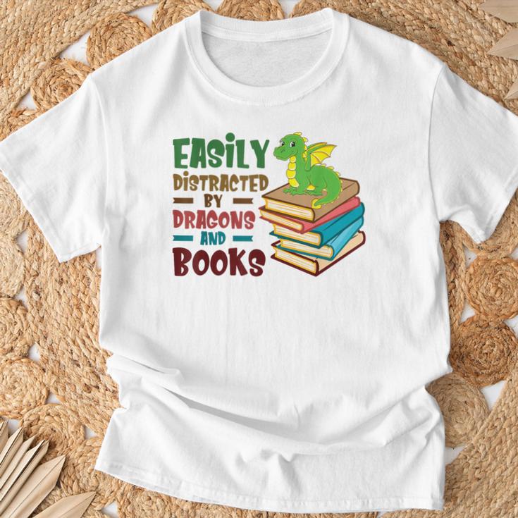 Easily Distracted By Dragons And Books Book Nerd Reading T-Shirt Gifts for Old Men Easily Distracted By Dragons And Books Book Nerd Reading T-Shirt Gifts for Old Men