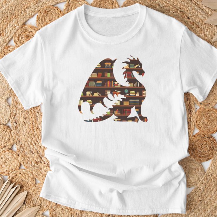 Easily Distracted By Dragons And Books Mythical Bookworm T-Shirt Gifts for Old Men