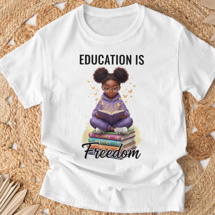 Education Is Freedom African American Girl Reading Book T-Shirt Gifts for Old Men