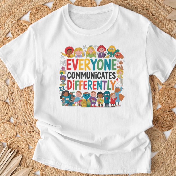Everyone Communicates Differently Book Kids Teacher T-Shirt Gifts for Old Men