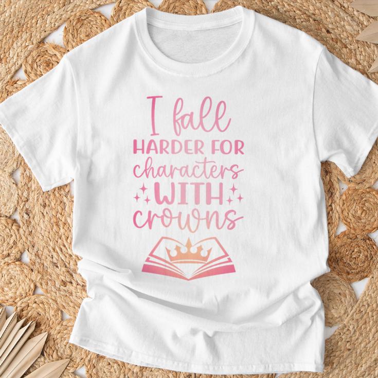 I Fall For The Characters WCrowns Fantasy Book Lover Tee Premium Tri-Blend T-Shirt Gifts for Old Men