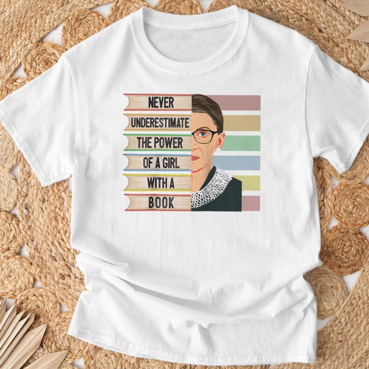 Feminist Ruth Bader Ginsburg RBG Quote Girl With Book Women Raglan Baseball Tee T-Shirt Gifts for Old Men