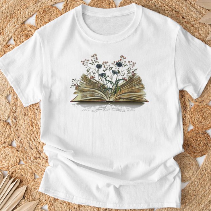 Floral Book Reading Books Flowers Growing From Book T-Shirt Gifts for Old Men