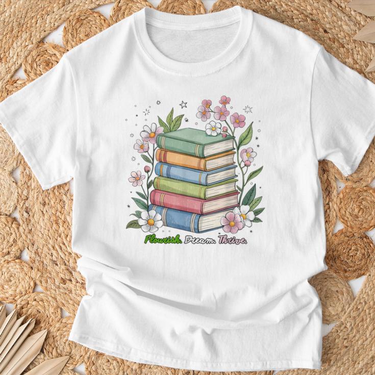 Flourish Dream Thrive Floral Books For Book Lovers T-Shirt Gifts for Old Men