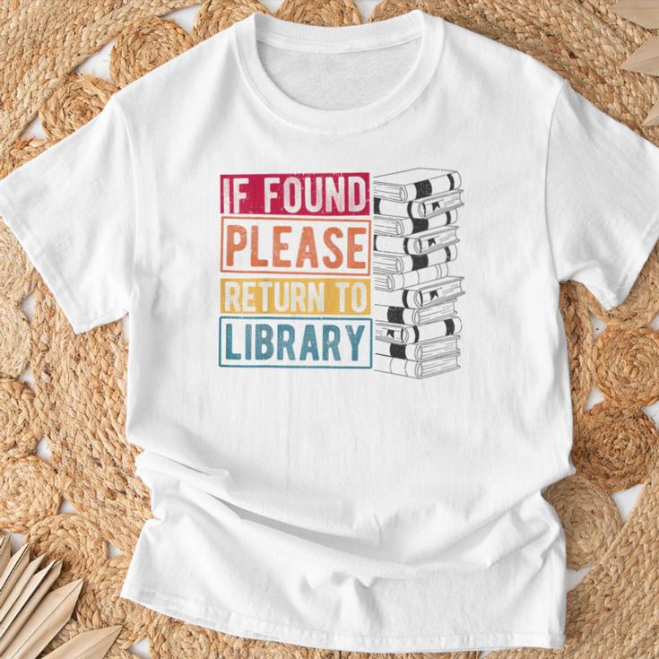 If Found Please Return To Library Retro Book Library T-Shirt Gifts for Old Men
