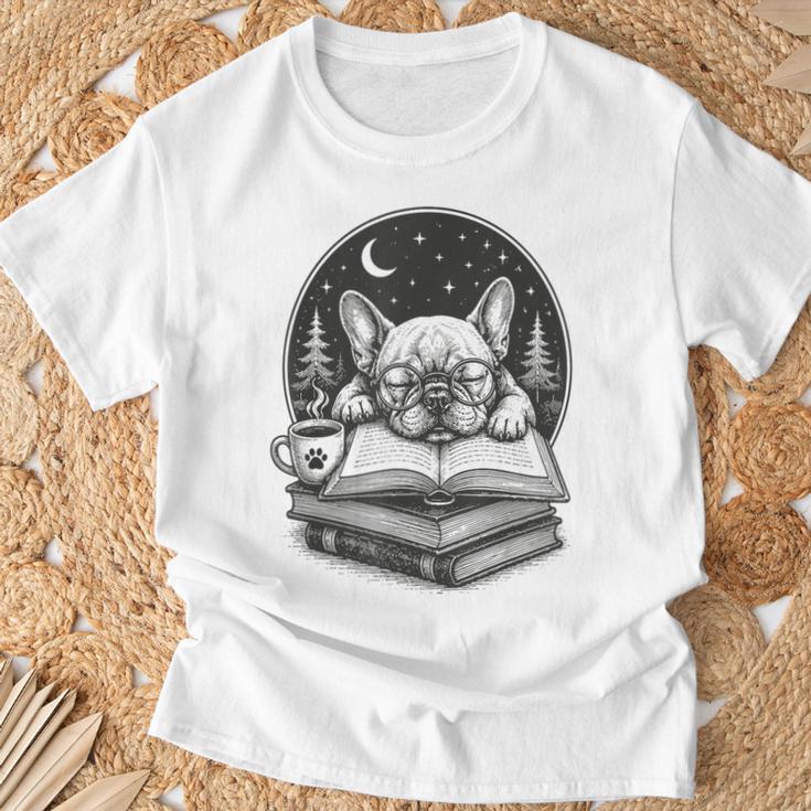 French Bulldog Reading Book Coffee Sky Glasses T-Shirt Gifts for Old Men French Bulldog Reading Book Coffee Sky Glasses T-Shirt Gifts for Old Men