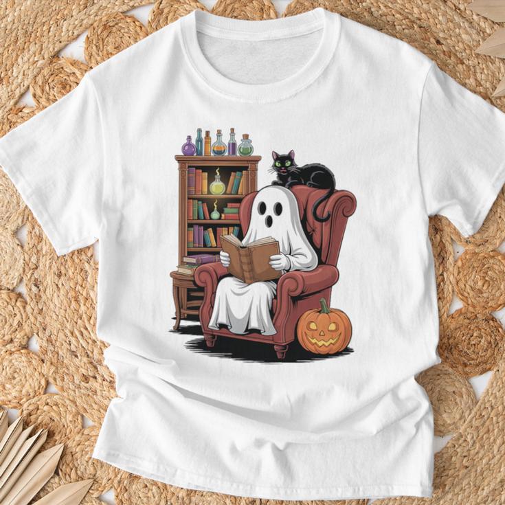 Ghost With Bookshelf Halloween Bookish Premium Tri-Blend T-Shirt Gifts for Old Men