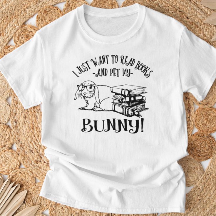 Girls Read Books Mini Holland Lop Bunny Rabbit Lover T-Shirt Gifts for Old Men