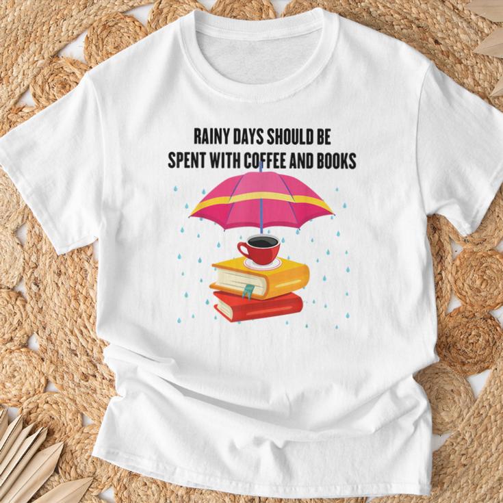 Gloomy Rainy Days Should Be Spent With Coffee And Books T-Shirt Gifts for Old Men