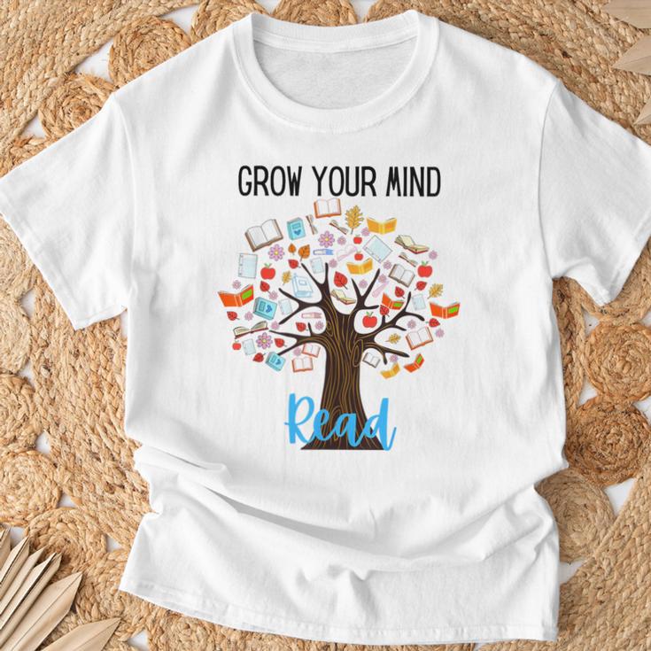 Grow Your Mind Read Reading Tree Books Librarian Teacher For Men Women Girls Kids T-Shirt Gifts for Old Men