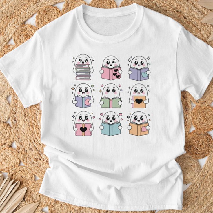 Halloween Ghosts Reading Books Pattern Spooky Kawaii Anime T-Shirt Gifts for Old Men Halloween Ghosts Reading Books Pattern Spooky Kawaii Anime T-Shirt Gifts for Old Men