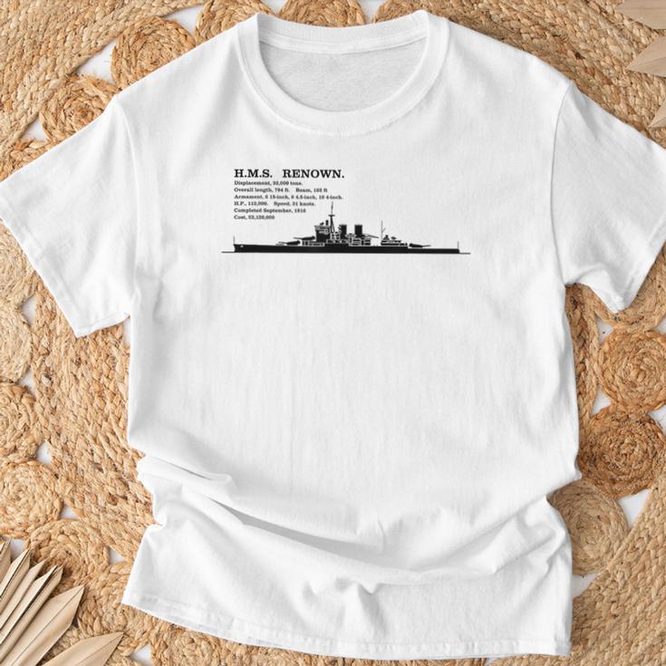 Hms レナウン イギリス巡洋戦艦のシルエットのインフォ グラフィック Tシャツ 高齢者への贈り物
