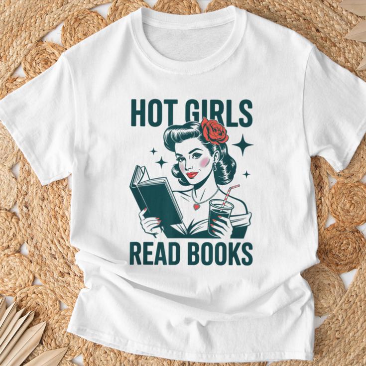 Hot Girls Read Books Bookworm Librarian Humor T-Shirt Gifts for Old Men