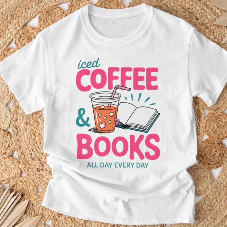 Iced Coffee & Books Reading Lover Trendy Summer Premium Tri-Blend T-Shirt Gifts for Old Men