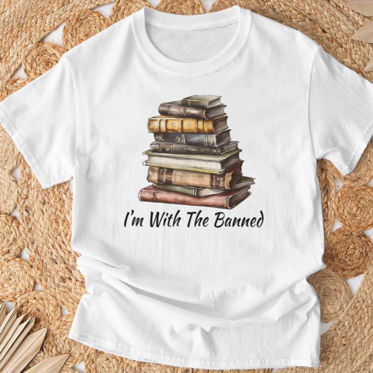 I'm With The Banned Books Reading Addict Book Lover T-Shirt Gifts for Old Men
