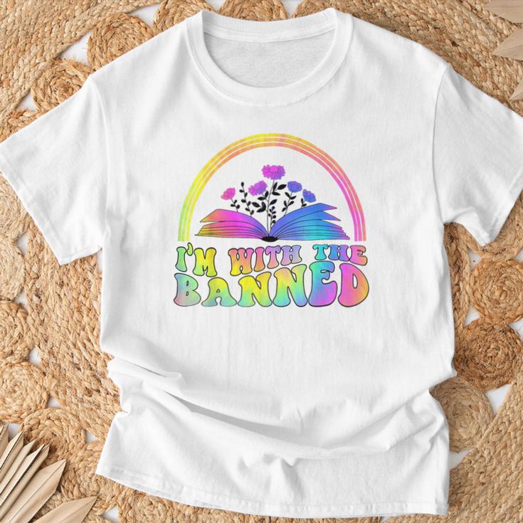 I'm With The Banned Books Retro Tie Dye Wildflowers T-Shirt Gifts for Old Men