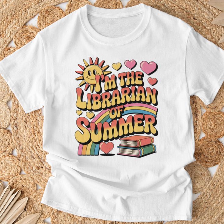 I'm The Librarian Of Summer Groovy Rainbow Retro Book Lover T-Shirt Gifts for Old Men
