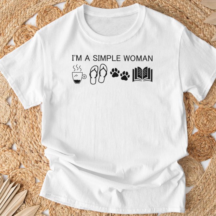 I'm A Simple Woman I Love Coffee Flip Flops Dog Books T-Shirt Gifts for Old Men