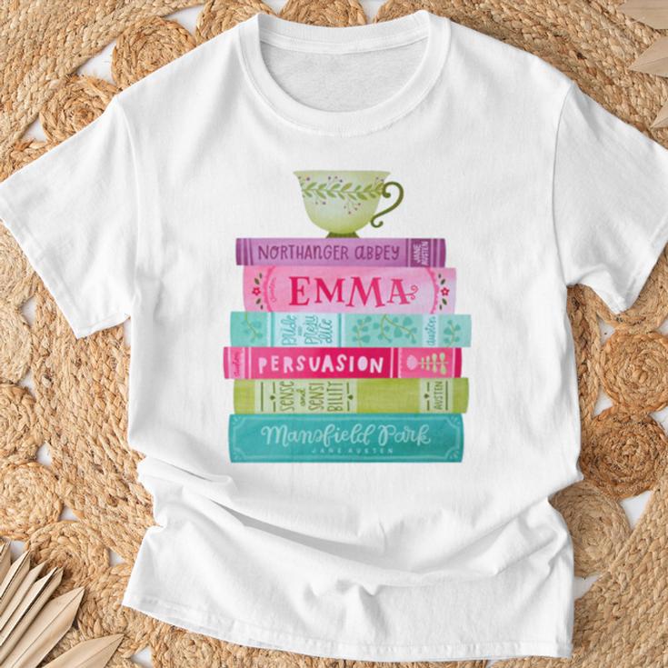 Jane Austen Book Stack Tea Fans Vintage Literary Premium Tri-Blend T-Shirt Gifts for Old Men