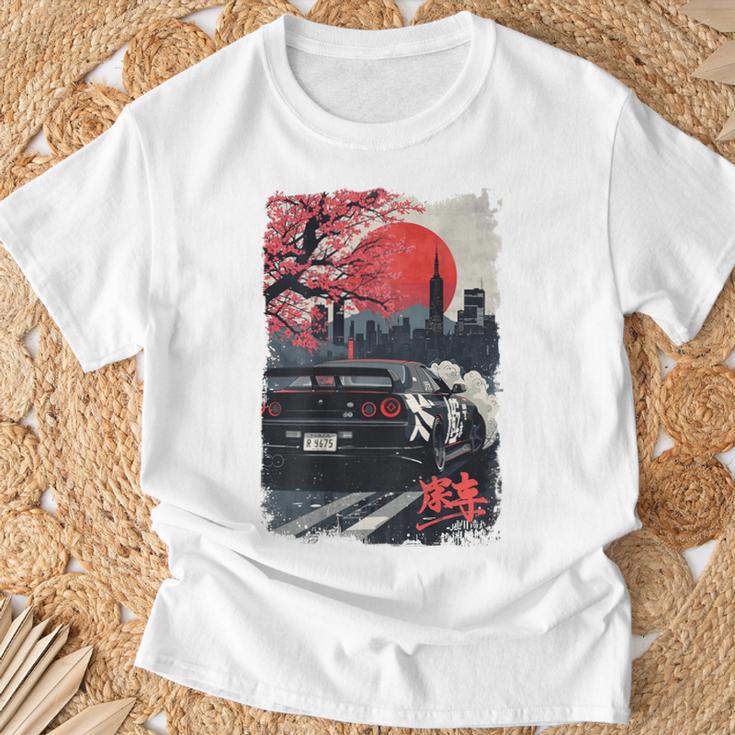 Jdm ドリフトレーシングカー 日本桜アート 背面 Tシャツ 高齢者への贈り物