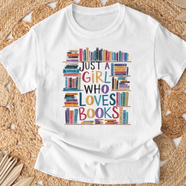 Just A Girl Who Loves Books Bookshelf Female Book Lovers T-Shirt Gifts for Old Men