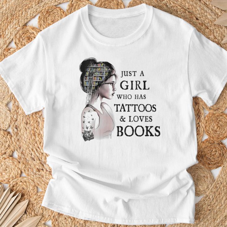 Just A Girl Who Has Tattoos And Loves Books T-Shirt Gifts for Old Men