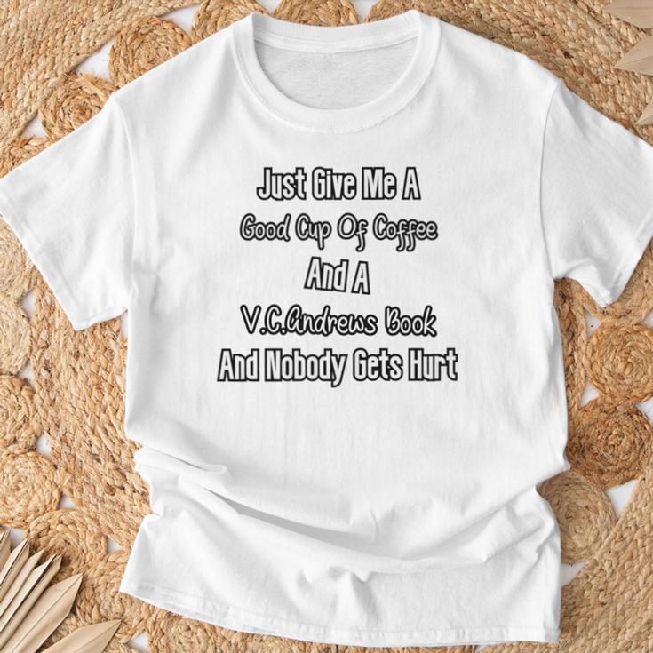 Just Give Me A Cup Of Coffee And A VC Andrews Book T-Shirt Gifts for Old Men