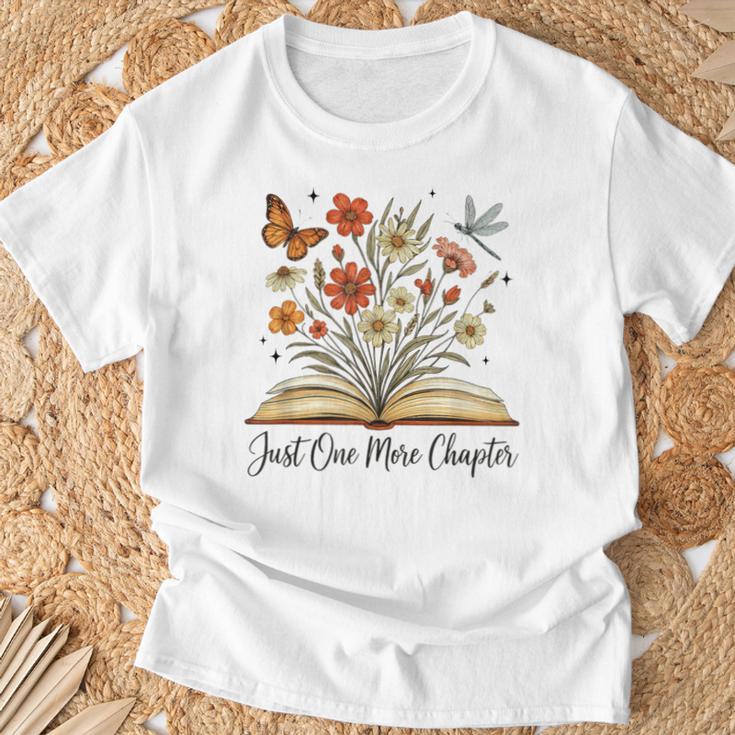 Just One More Chapter Open Book Flowers T-Shirt Gifts for Old Men