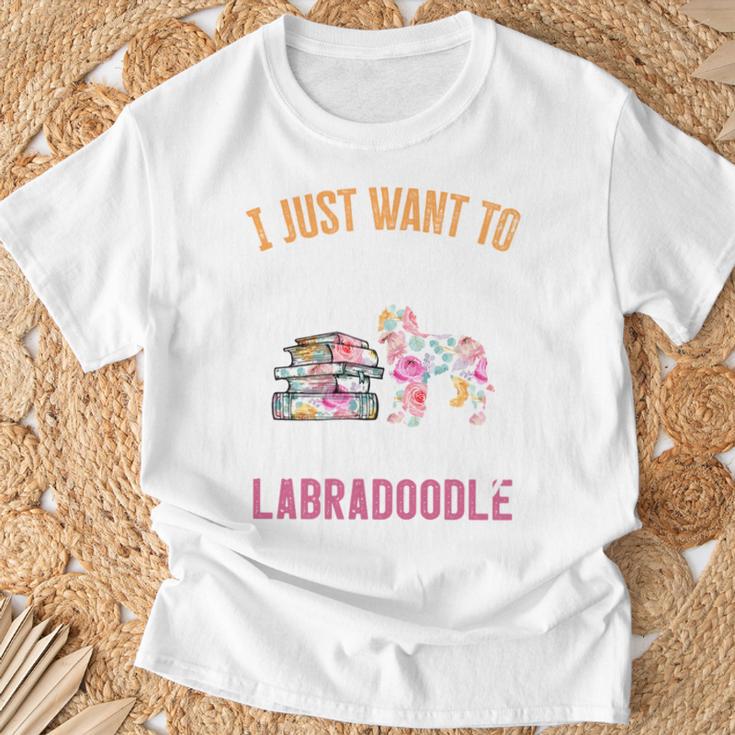 I Just Want To Read Books And Pet My Labradoodle T-Shirt Gifts for Old Men