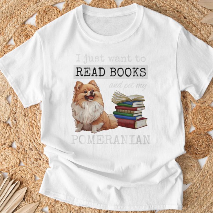 I Just Want To Read Books And Pet My Pomeranian Dog Premium T-Shirt Gifts for Old Men I Just Want To Read Books And Pet My Pomeranian Dog Premium T-Shirt Gifts for Old Men