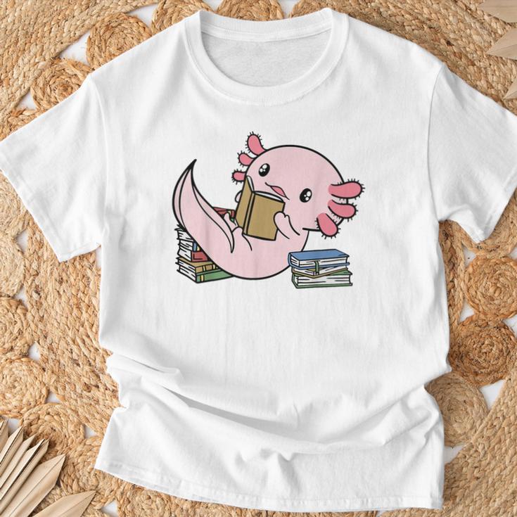 Kawaii Axolotl Pun Book Reader T-Shirt Gifts for Old Men