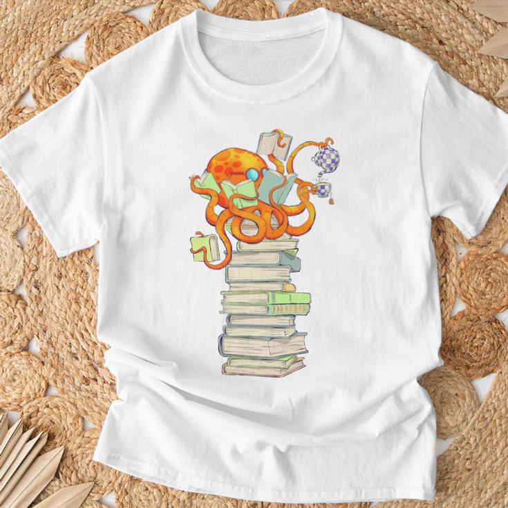 Kawaii Octopus Bookworm Fun Reading Tee For Book Lovers Premium Tri-Blend T-Shirt Gifts for Old Men