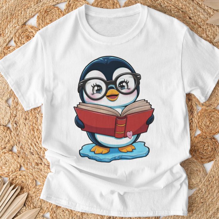 Kawaii Penguin In Cartoon Style With Book And Glasses T-Shirt Gifts for Old Men Kawaii Penguin In Cartoon Style With Book And Glasses T-Shirt Gifts for Old Men