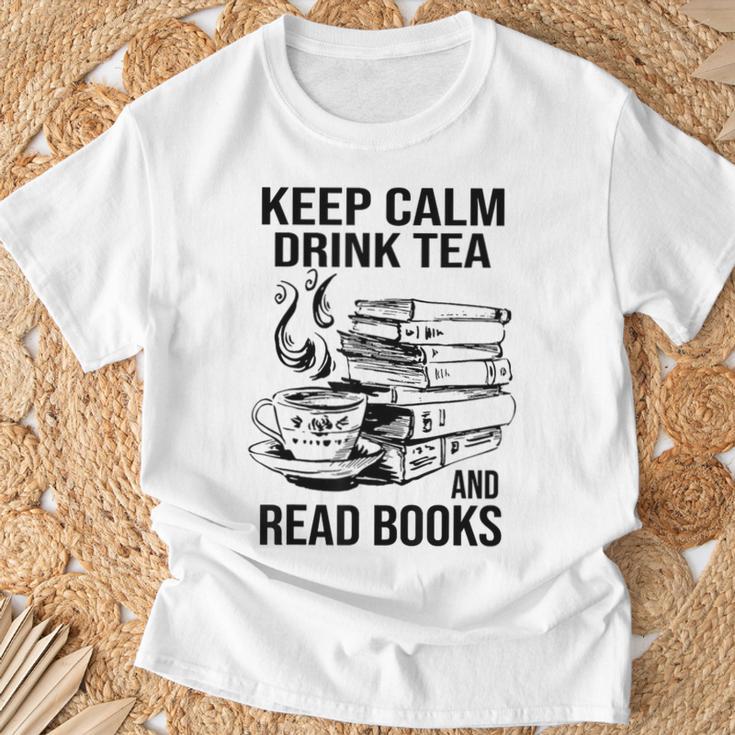 Keep Calm Drink Tea And Read Books T-Shirt Gifts for Old Men