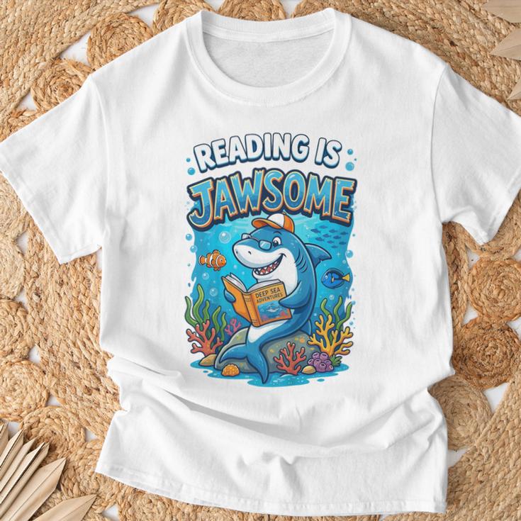 Kids Toddler Boy Reading Is Jawsome Shark Book Lover Kids Nerdy T-Shirt Gifts for Old Men
