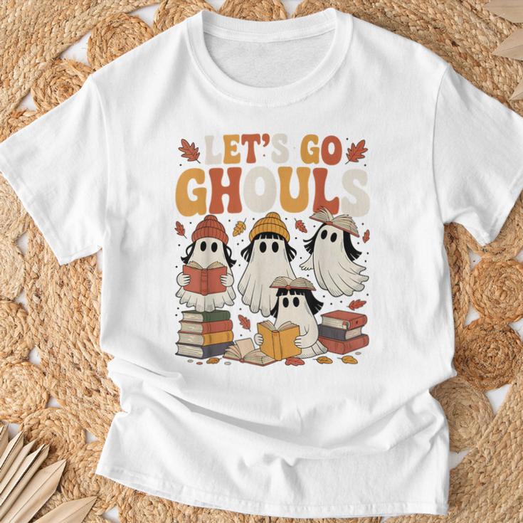 Let’s Go Ghouls Cozy Girly Ghosts Halloween Fall Book Lovers T-Shirt Gifts for Old Men