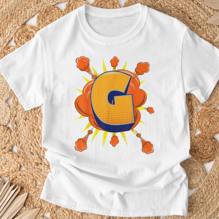 Letter G Initial Comic Book Vintage Matching Family Fun T-Shirt Gifts for Old Men