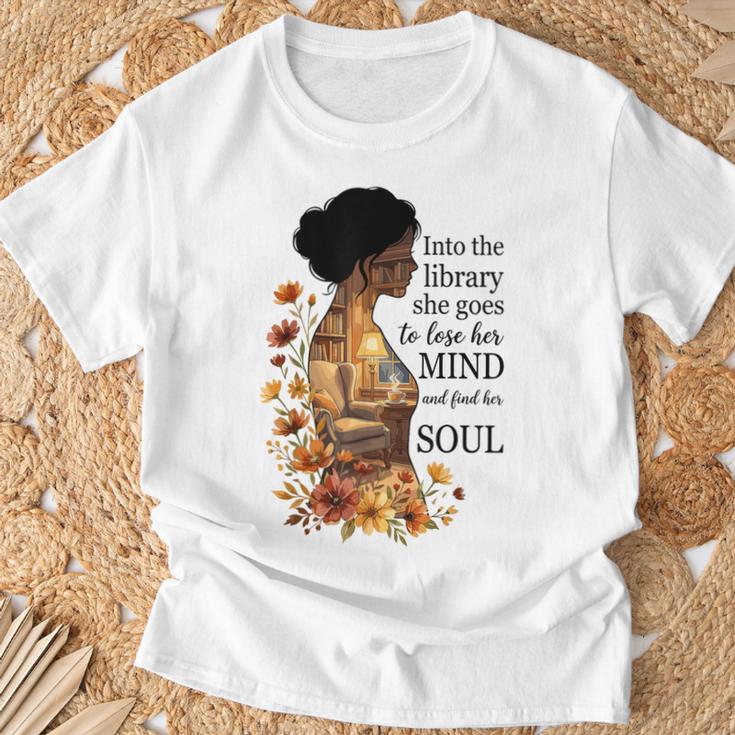 Into The Library She Goes Lose Her Mind Find Her Soul Book T-Shirt Gifts for Old Men Into The Library She Goes Lose Her Mind Find Her Soul Book T-Shirt Gifts for Old Men
