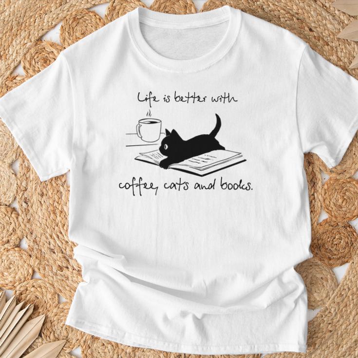 Life Is Better With Books Cats And Coffee T-Shirt Gifts for Old Men