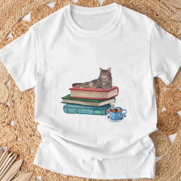 Life Is Better With Coffee Cats And Books For Cats Lover T-Shirt Gifts for Old Men
